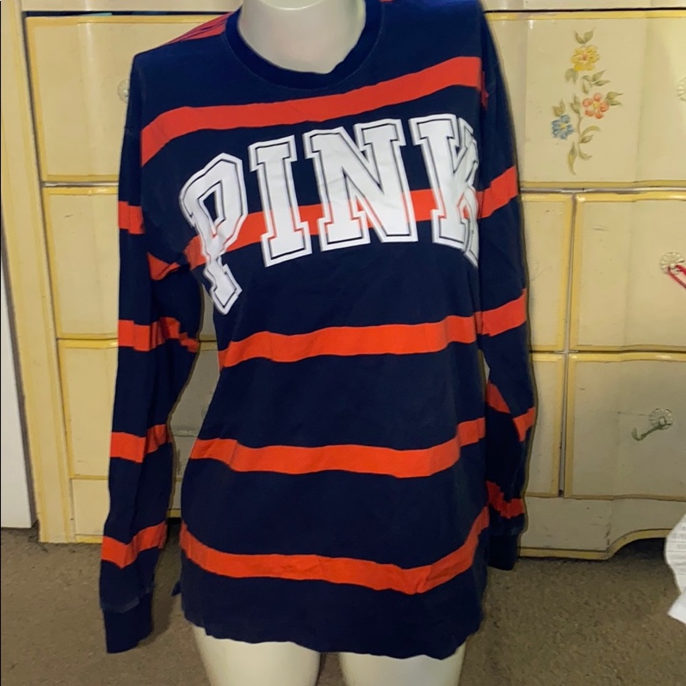PINK long sleeved striped tee